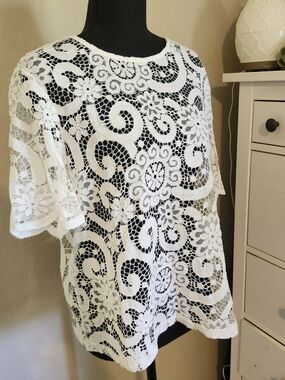 Nanette Lepore White Crochet Lace Overlay Blouse